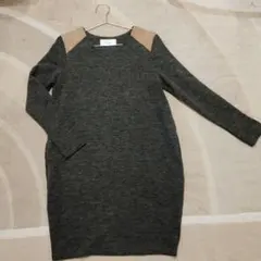 ダークグレー ニットワンピース 長袖