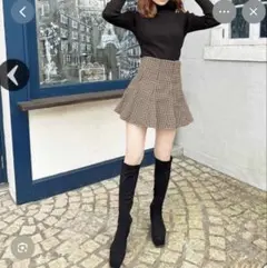 チェック柄フレアスカート ブラウン系