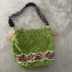 ハンドメイド 緑色 ドット柄 ポシェット ショルダーバッグ