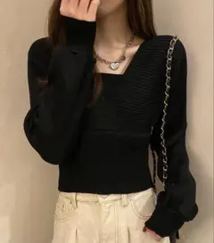 【新品未使用】Girly Doll レイヤードニット ブラック Fのサムネイル