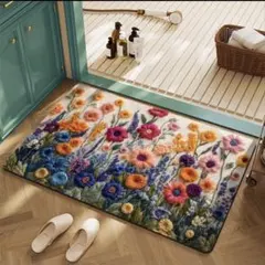 フラワーフロアマット 玄関マット バスマット キッチン 滑り止め 丸洗い 北欧