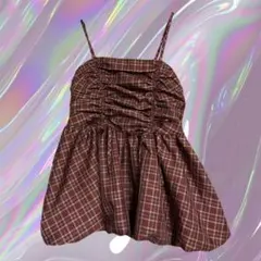 バルーンチュニック キャミワンピ 赤 チェック