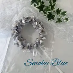 リボンクラウン スモーキーブルー×ホワイトサテンリボン 花冠