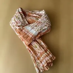 オレンジ系 プリント柄 ストール　綿100% インド製