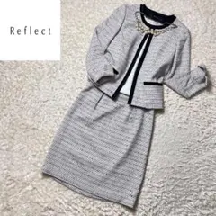 100. リフレクト ツイード スカート スーツ ネイビーピンク