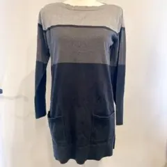 最終値下げ！✨ブラック✖️グレー　ポケット付きニット　古着　長めニット