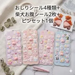おしりシール 4枚 柴犬 お腹シール 2枚 7点セット ピンセット付 シール帳