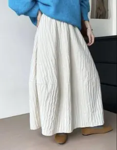 【訳あり】キルティング スカート ロング マキシ ホワイト 体型カバー 2xL