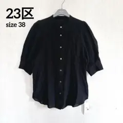 【新品タグ付】23区 LIBECO パフスリーブ ブラウス リネン ブラック38