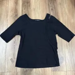 w closet リブカットソー　カットアウト　肩開き　肩出し　五分袖 ブラックのサムネイル