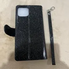 ブラック ラメ入り 手帳型ケース