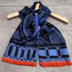 未使用品　ETRO ペイズリー柄 スカーフ　ストール ネイビー系　シルク100%