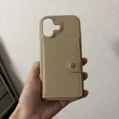 iPhone用ケース カード収納付き ベージュ
