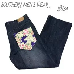 SOUTHERN MEN'S WEAR 和柄ペイントジーンズ　38/34 デニム