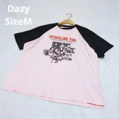 【Dazy】 ラグラン配色カラーTシャツ ピンク×ブラック M