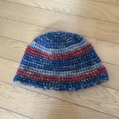 クラッシャーハット　ハンドメイド ストライプ 古着　帽子 ビーニー