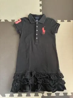 Ralph Lauren ブラックワンピース 半袖　ビッグポニー　ピンク　フリル