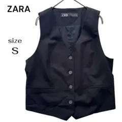 美品 ZARA ザラ Vネック ジレ ベスト きれいめ 黒 ブラック S