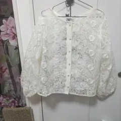 週末セールアイボリー花柄レースカーディガン