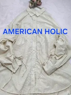 【AMERICAN HOLIC】袖しぼりリボン付き ストラップ シャツ・ブラウス