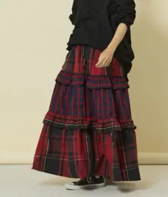 Curensology チェックティアードスカート ブルー ロングスカート 38