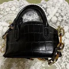 ブラック クロコ型押し ミニショルダーバッグ