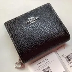 【箱なし特別価格】新品　コーチ　二つ折り財布　ブラック×シルバーファスナー