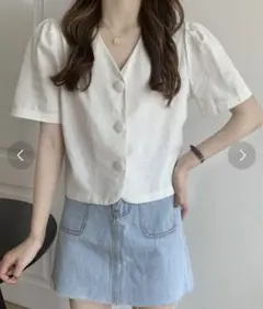 くるみボタン　ブラウス　韓国　ユリシーズのサムネイル