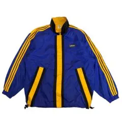 80s 日本製 adidas ナイロン 青 ‏黄色 トレフォイル 古着