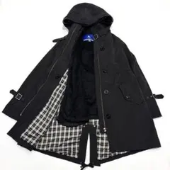 【美品/M】バーバリーブルーレーベル　モッズコート　ノバチェック　ボア　ブラック