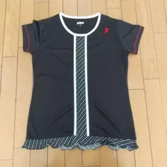 プリンス テニス ブラック ストライプフリル Tシャツ L レディース