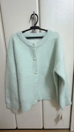 ミントグリーン パールボタン カーディガン M 新品