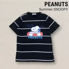 美品 PEANUTS スヌーピー ボーダープリントTシャツ 半袖カットソー 黒