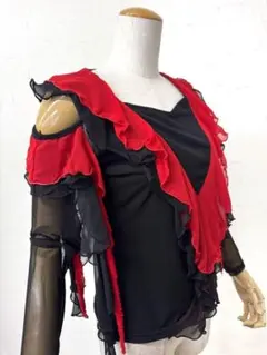 【フリル】新品　赤フリル　社交ダンス　ラテン　黒カットソーｂ1315