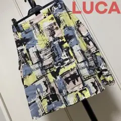 【美品】LUCA　ルカ　ひざ丈スカート36　総柄　巻きスカート モザイク　水彩
