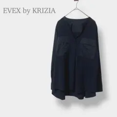 【EVEX by KRIZIA】スキッパーブラウス 長袖 ネイビー ゆったりのサムネイル