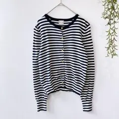 ティアラ▶︎クルーネックボーダーカーディガン　ネイビー　薄手　秋冬　a0153