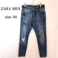ZARA MAN ダメージ加工 ペイント デニムパンツ ジーンズ 30 M相当のサムネイル