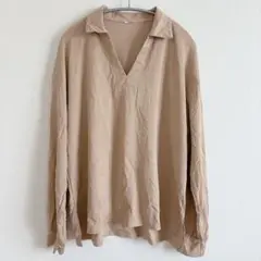 美品✨長袖シャツ 【XL】 ベージュ Vネック オフィスカジュアル スキッパー