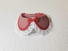 えり付き首輪(チェック 赤 レース付き) 猫 首輪 セーフティバックル 可愛い