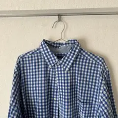 チャップス　ポリコットン長袖シャツ　青ブルーギンガムチェック　メンズ人気古着