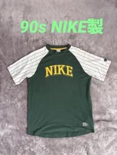 90s NIKE メッシュTシャツロゴ刺繍 ゲームシャツ グリーン ナイキ