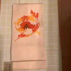 名古屋帯 オレンジと黄色の花柄　塩瀬　　新品　未使用