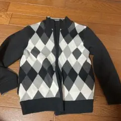 コムサ　お受験　お受験服　黒と白のダイヤモンド模様カーディガン