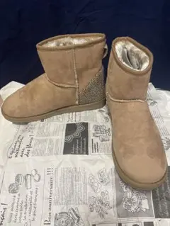 ハリスツイード ムートンブーツ　ベージュ×チェック　Ｌサイズ