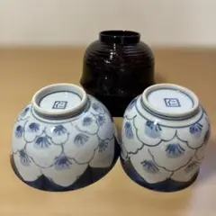 飯碗 湯呑 「仁」ペア　汁椀（未使用）2客 付き　昭和レトロ