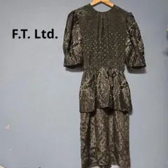 F.T. Ltd. 黒地 水玉模様 ドレス 10号 5分袖 ロングドレス 古着