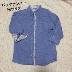 バックナンバー 長袖シャツ Mサイズ ☆ 花柄 麻 綿 七分袖 水色