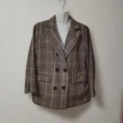 チェック柄 テーラードジャケット ブラウン系【美品】