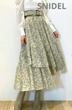 【美品】SNIDELプリントプリーツロングスカート 花柄